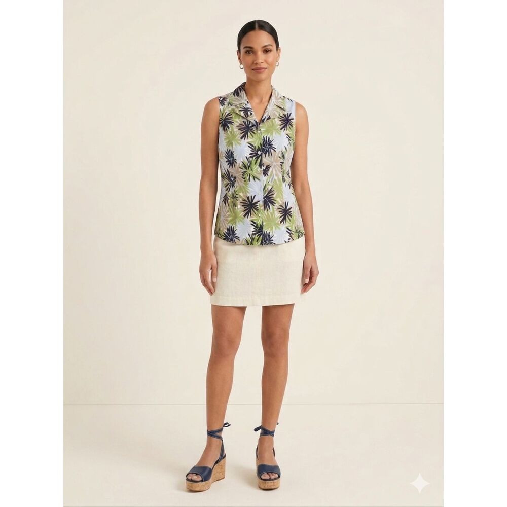 Tallbots Silk Blend Floral Blouse Resortwear Tropical Starburst Top Size 8